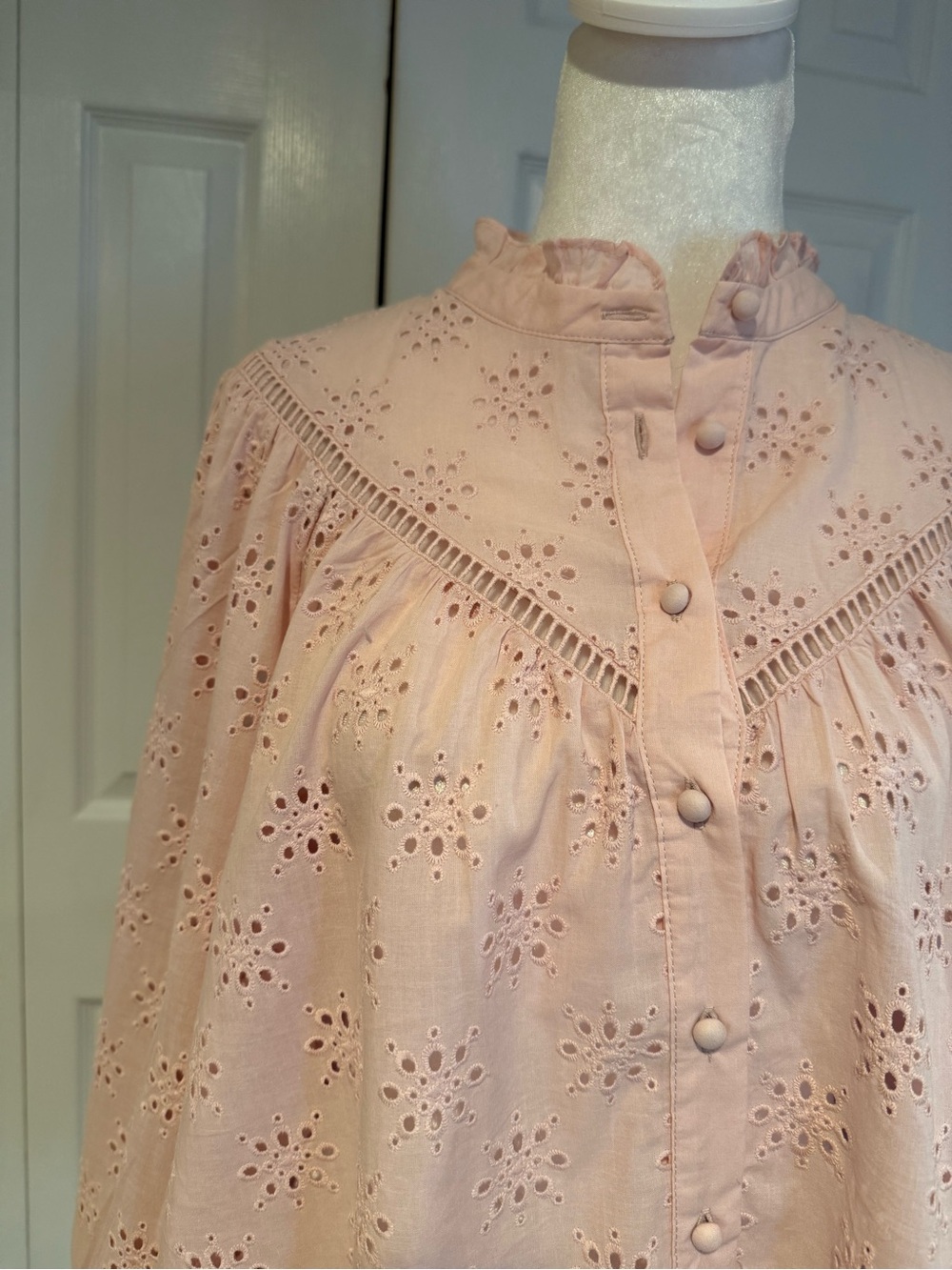 Zara, NWT Soft Pink Eyelet Embroidered Blouse Romantic Cottagecore, Size Large - Picture 4 of 13